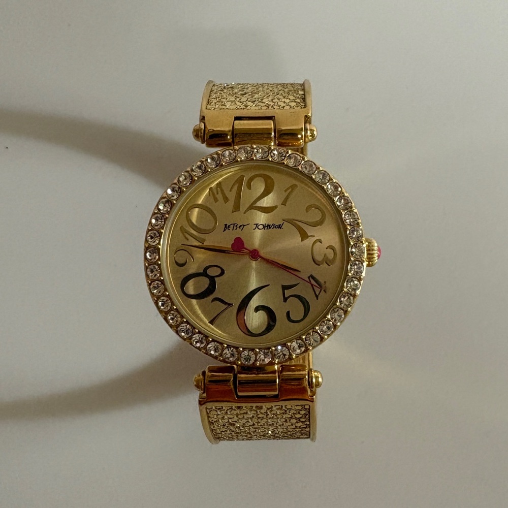 Betsey Johnson Gold Crystal-Trim Women's Watch